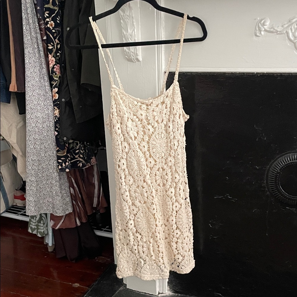 Mango Cream Crochet Sleeveless Dress